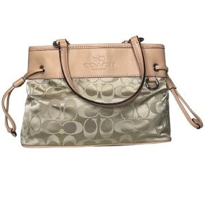 Coach Mini Drawstring Carryall In Signature Nylon Leather Trim Peach